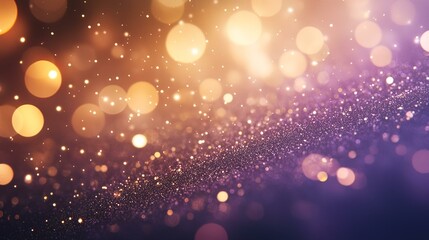 Wall Mural - Festive purple and golden backdrop with glittering sparks and a blur effect, featuring glowing circles and sparkling glimmers for a modern, elegant design