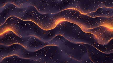 Wall Mural - Grainy noise texture with glowing orange and yellow abstract gradient shapes on a dark purple backdrop, perfect for a banner or poster cover design
