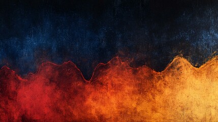 Wall Mural - Grainy noisy texture poster featuring dark blue, fiery orange, and deep red wave gradients over a black background, ideal for modern header designs