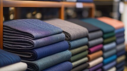 Aufkleber - Industrial textile machinery in a denim factory, focusing on fabric rolls and the weaving process used to create high-quality denim fabrics