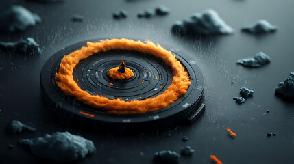 Poster - Dynamic visualization of circular motion with fiery spiral 3d abstract art modern digital design indoor studio creative perspective art and technology fusion