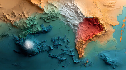 Poster - Exploration of geographical features in southeast asia 3d terrain map natural landscape topographic visualization aerial perspective educational insights