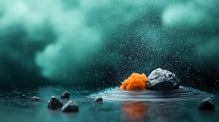 Poster - Dynamic water splash with colorful rock formation natural environment abstract art tranquil viewpoint creative concept for nature and art enthusiasts