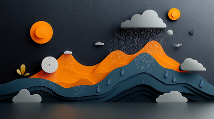 Poster - Creative 3d wall art design featuring abstract mountains and clouds modern interior decor artistic environment whimsical viewpoint contemporary concept