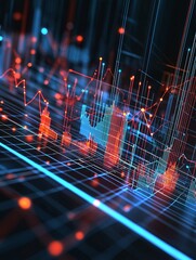 Poster - market opportunities spurring inflation-adjusted growth, glowing financial metrics in digital and ph