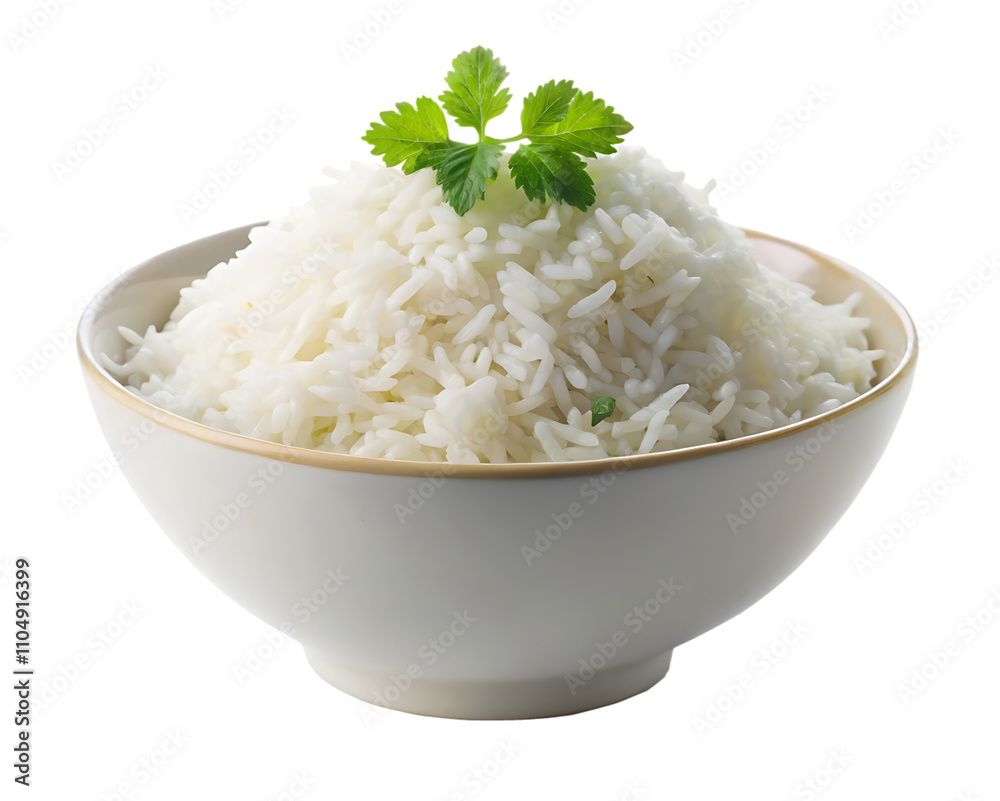 Fresh cooked white basmati rice in a white bowl isolated on white ...