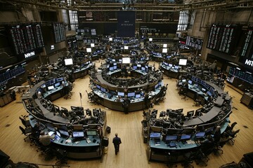 Poster - economic success visualized through high-energy stock exchanges and international trade deals