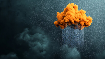 Poster - Dynamic orange cloud formation abstract art dark background digital artwork surreal environment conceptual imagery for creative design inspiration