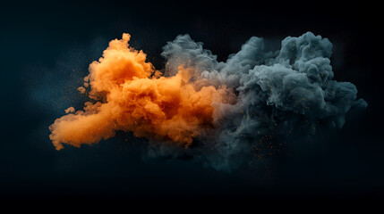 Poster - Dynamic smoke explosion abstract art digital illustration dark environment close-up view creative concept for visual impact
