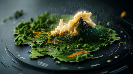 Poster - Volcanic eruption simulation digital landscape 3d visualization nature high angle environmental concepts for educational and creative projects