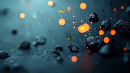 Poster - Abstract exploration of energy and matter interactions digital artwork dark environment high-contrast view conceptual imagery for science and technology enthusiasts