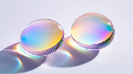Poster - Realistic set of abstract gradient spots isolated on transparent background. Vector illustration of rainbow color dots, light refraction effect, holographic blurred circles. Abstract design elements