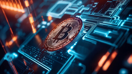 Poster - Ai generates intricate bitcoin graphics digital realm infographic tech environment futuristic viewpoint cryptocurrency concept