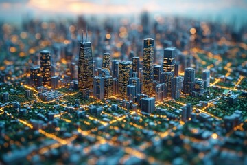 Poster - A smart city concept powered by 5G technology, with connected systems visualized,