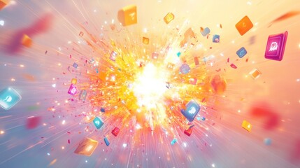 Poster - Colorful App Icons Exploding in a Bright Burst
