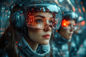 Poster - A team in an immersive AR-driven workspace collaborating on a project, highlighting futuristic tools.