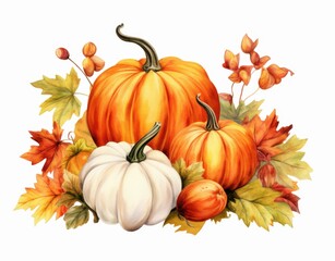 Aufkleber - Autumn Harvest Pumpkins and Colorful Fall Leaves