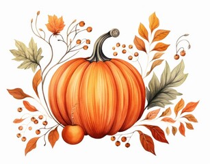 Aufkleber - Autumn Pumpkin Decorated With Fall Leaves And Berries