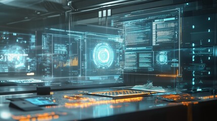 Poster - Futuristic Digital Workstation Displays Complex Data Analysis