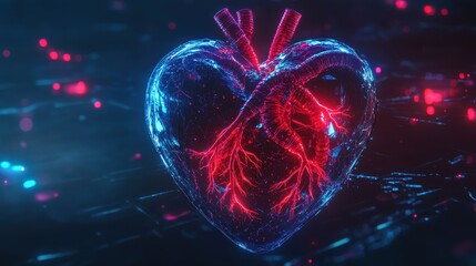 Poster - Digital Heart Anatomy Glowing Vessels And Structure