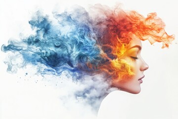 Poster - Flowing emotions liquid colors merging in a watercolor and digital art hybrid abstract conceptualization of psychological states