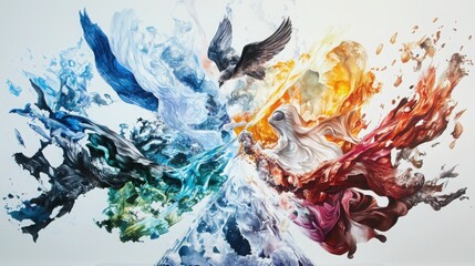 Poster - Imaginative duo's multidimensional adventure in a surreal landscape of fantasy art colorful elements and dynamic forms
