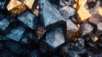 Poster - Simulating mineral crystal growth fractal patterns emerging from rock formations in metallic and earthen colors for artistic visualization