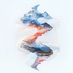 Poster - Evolving dna helix to mountain ranges a pastel scientific illustration with transparent layering