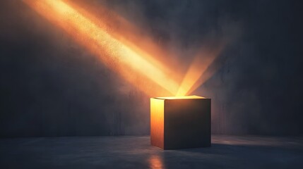 Poster - Illuminated cube with radiant light beams.