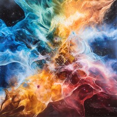Poster - Exploring subatomic interactions in particle physics landscape scientific environment vibrant energy layers complex terrain