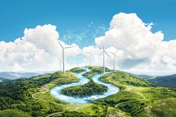 Poster - Harnessing renewable energy wind turbines integrating with natural terrain and data streams in a clean energy landscape