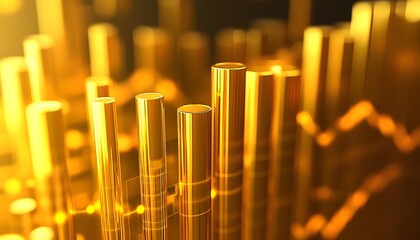 Aufkleber - A close-up of an abstract golden data visualization, featuring tall bars representing market trends and statistics, illuminating the power of data in the digital age.
