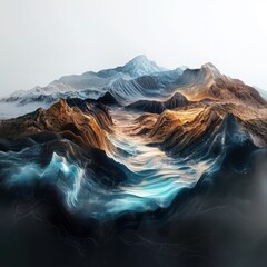 Poster - Visualizing tectonic plate movements as digital wave patterns in geological data rendering with earth tones