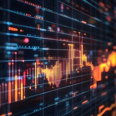 Poster - A vibrant digital stock market graph display.