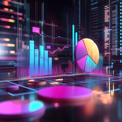 Poster - Abstract digital data visualization featuring vibrant graphs and charts. Ideal for illustrating concepts like analytics, data trends, and technology-driven insights.