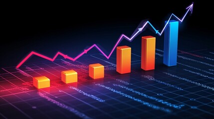 Poster - 3D bar graph showing upward trend.