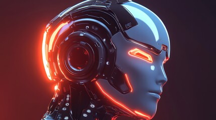 Poster - Futuristic Robot Head Glowing With Neon Lights