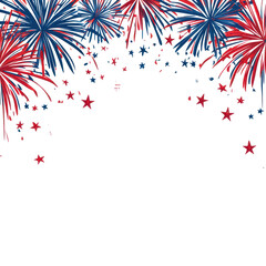 Poster - Festive July banner background with red and blue fireworks bursting against a Png backdrop for celebration themes, 4th July banner background isolated on transparent background