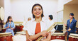 © peopleimages.com - Portrait, happy and woman with drum sticks of teaching music, community practice and art performance. Teacher, arms crossed and instrument for festival band, musician session and team talent in Japan