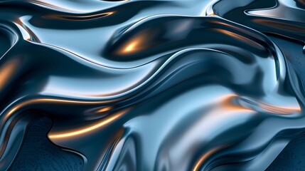 Fototapete - Abstract blue and gold metallic liquid waves.