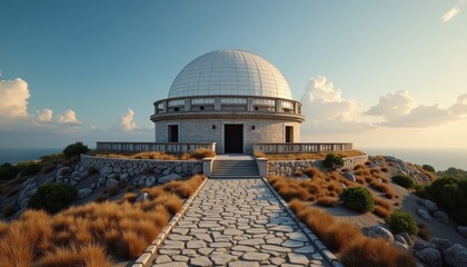 Stone dome structure on hillside with ocean view