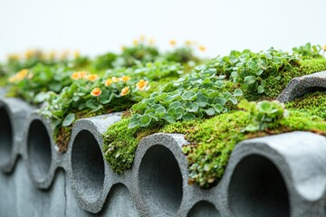 Poster - Green roofs and sustainable materials in climate-positive architecture, symbolizing forward-thinking design.