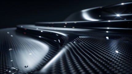 Poster - Abstract dark carbon fiber texture with light reflections.