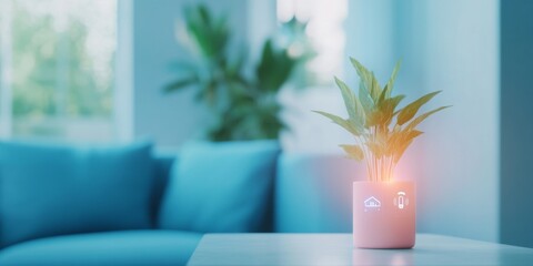 Poster - Smart Pot with Glowing Controls in Modern Living Room Setting