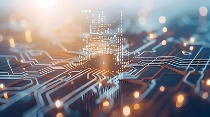 Poster - Abstract digital data streams flowing through a circuit board.