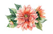 © Maksim - Dahlia flower with leaves watercolor isolated illustration, aster aquarelle, floral bouquet, red blossom