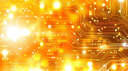 Poster - Abstract glowing orange circuit board texture.