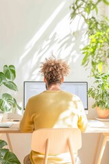 Poster - Bright Home Office with Young Professional in Focus Technology and Education
