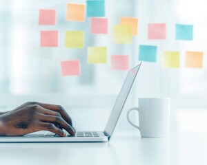 Poster - Focused Workspace with Laptop and Colorful Notes