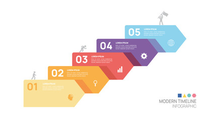 Wall Mural - infographic ladder arrow labels connected 5 steps to success growth template. business process. vect